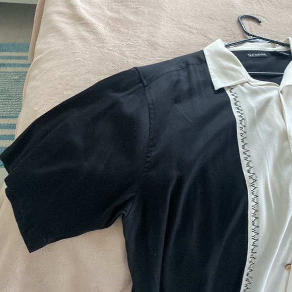 MENS GUAYABERA SHIRT , BLACK WITH WHITE STRIPE XL - Picture 7 of 10